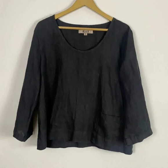 Flax 100% Linen Black Top - Picture 1 of 9